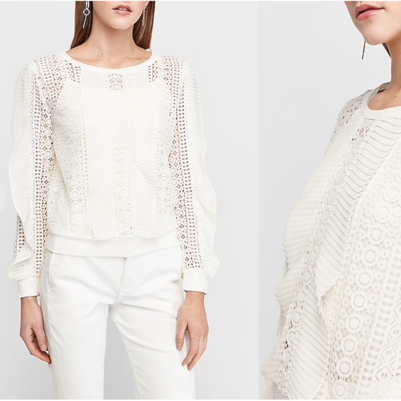 NWT Express Cream White Blouse Flutter Detail Unique w/ Movement! - Picture 3 of 15